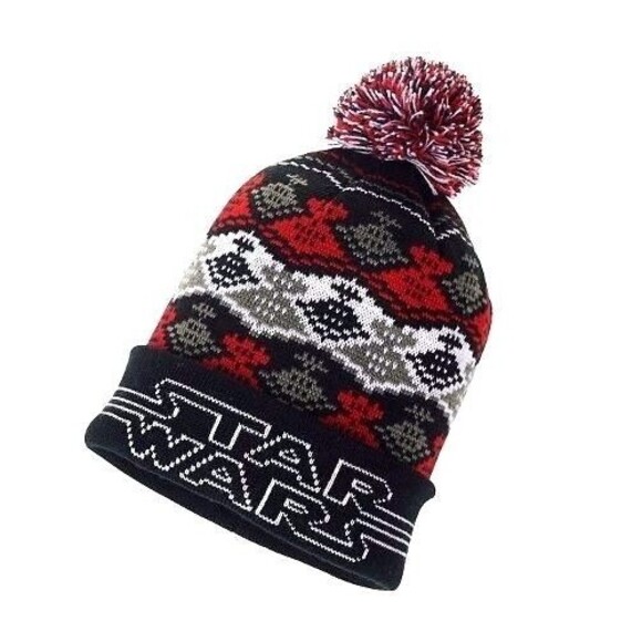 Disney Star Wars Cuffed Beanie Hat w Pom Pom  Youth Unisex OS  NWT  Red Black - Picture 1 of 2